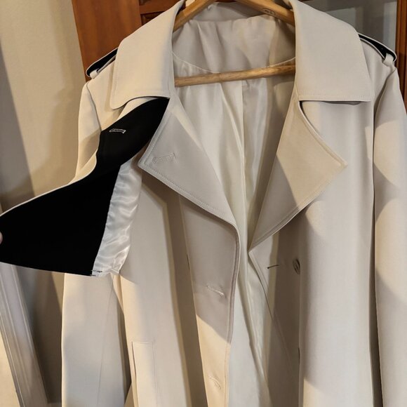 Beige/Black Women double breasted l, belted, long trench coat Size: Large - Picture 6 of 15